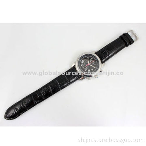 Stainless Steel Business Watch with Genuine Leather Band, Chronograph, Date, OEM, Made in China